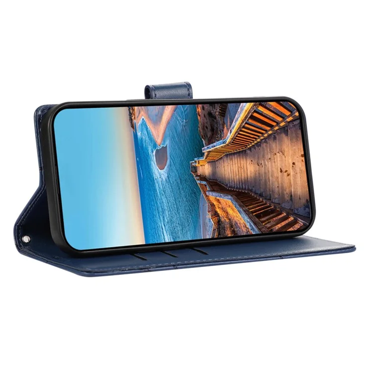 DF-06 For Xiaomi Redmi Note 13 Pro 5G / Poco X6 5G Leather Case Line Imprinted Wallet Cover - Blue