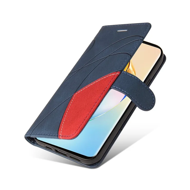 For Honor X50 5G / X9b 5G / Magic6 Lite 5G Leather Case Wallet Stand Color Splicing Phone Cover - Blue