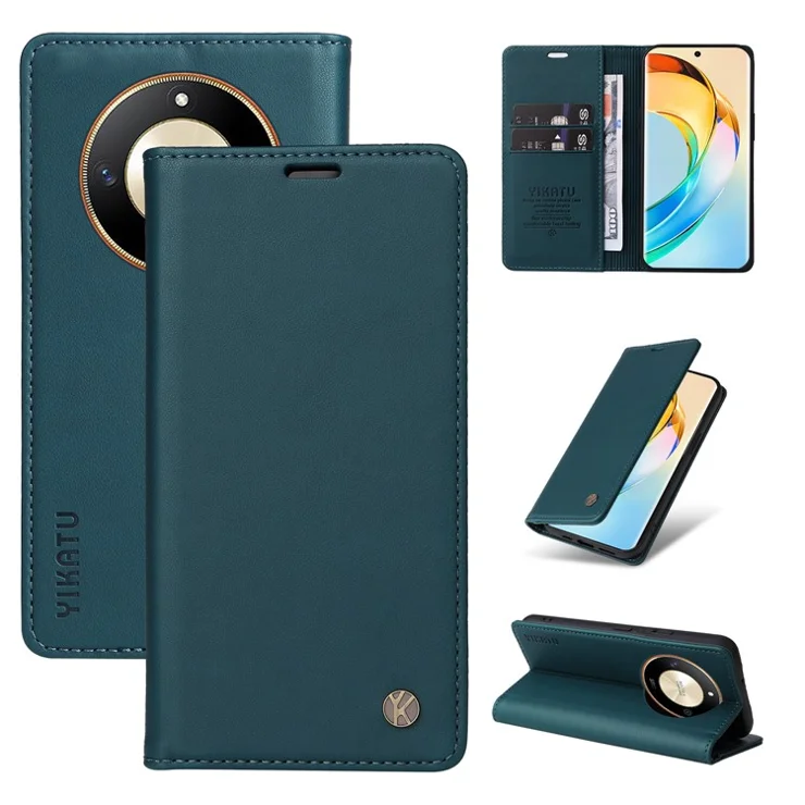 YIKATU YK-001 For Honor X50 5G / X9b 5G / Magic6 Lite 5G Case Leather Magnetic Closure Phone Cover - Green