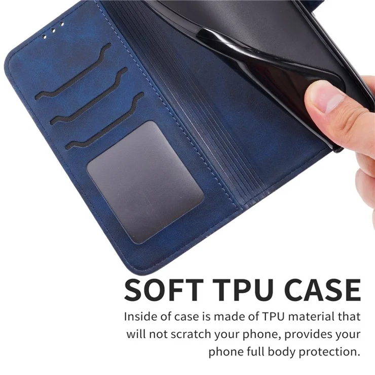 For Xiaomi Redmi Note 13 Pro+ 5G Wallet Case Happy Cat Pattern Shockproof Flip Phone Cover - Blue - Blue