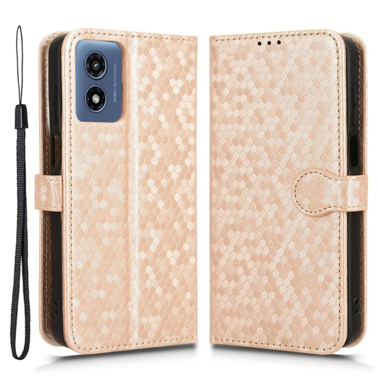 For Motorola Moto G Play (2024) 4G Case PU Leather Wallet Phone Cover Dot Imprinted - Rose Gold
