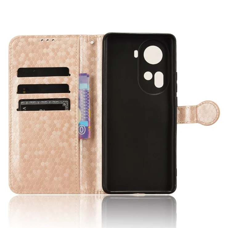 For Oppo Reno11 5G (Global) Case Wallet Leather Flip Phone Cover Dot Imprinted - Rose Gold