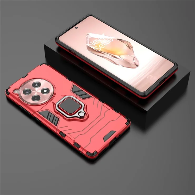 For OnePlus Ace 3 5G / 12R 5G Ring Kickstand Case PC +TPU Phone Cover - Red