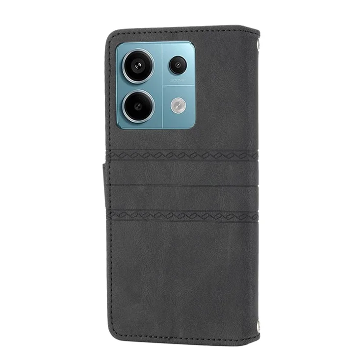 For Xiaomi Redmi Note 13 Pro 5G / Poco X6 5G Cover Soft PU Leather Imprinted Pattern Phone Case with Hand Strap - Black