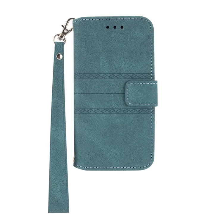For Xiaomi Redmi Note 13 Pro 5G / Poco X6 5G Cover Soft PU Leather Imprinted Pattern Phone Case with Hand Strap - Blackish Green