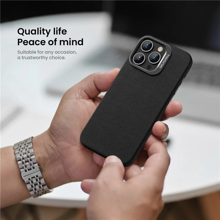 For iPhone 14 Pro Case Scratch-proof TPU+PC Phone Cover with Lens Frame Kickstand - Black