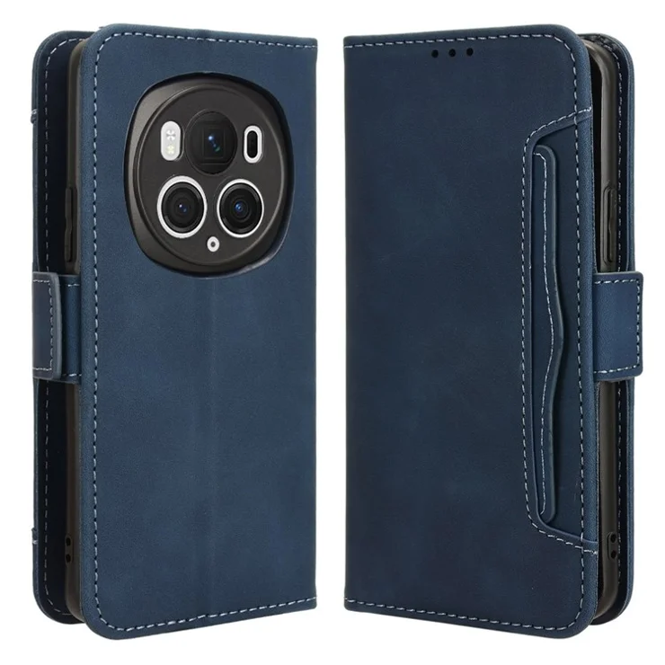 Leather Cover for Honor Magic6 Pro 5G Case Stand Multiple Card Slots Case - Blue