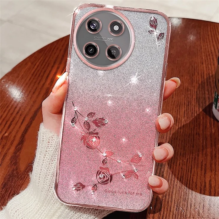 KADEM For Realme 11 4G (159.9x73.3x7.95mm) Phone Cover Gradient Flower Decor TPU Back Case - Rose Gold