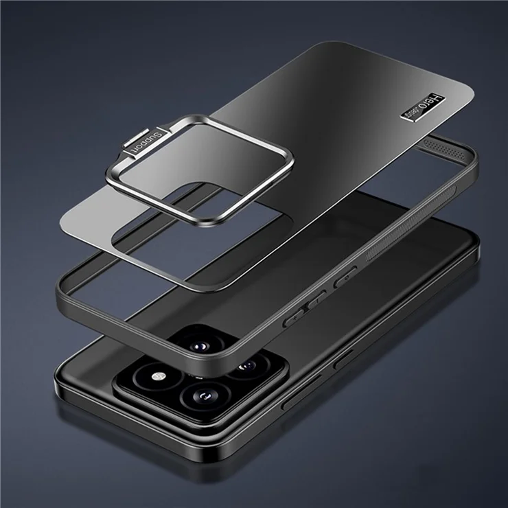 For Xiaomi 14 Case TPU+PC Anti-slip Phone Back Cover with Camera Lens Kickstand - Black
