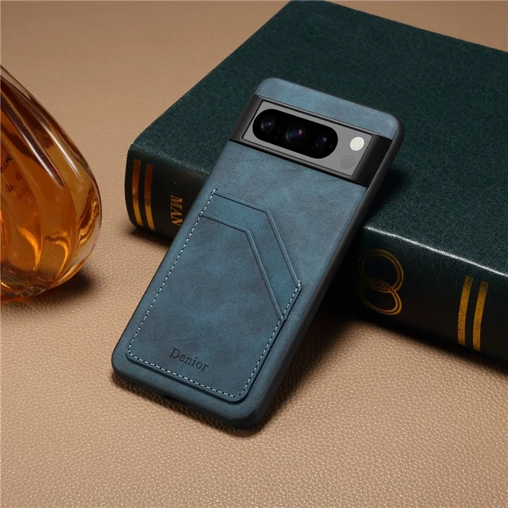DENIOR For Google Pixel 8 Pro Cell Phone Case Retro Dual Card Slots Back Shell - Blue