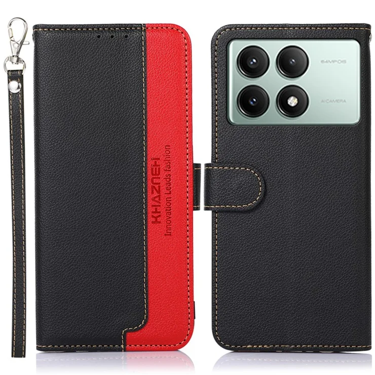 KHAZNEH For Xiaomi Redmi K70E 5G / Poco X6 Pro 5G Case Magnetic RFID Blocking Phone Stand Cover - Black