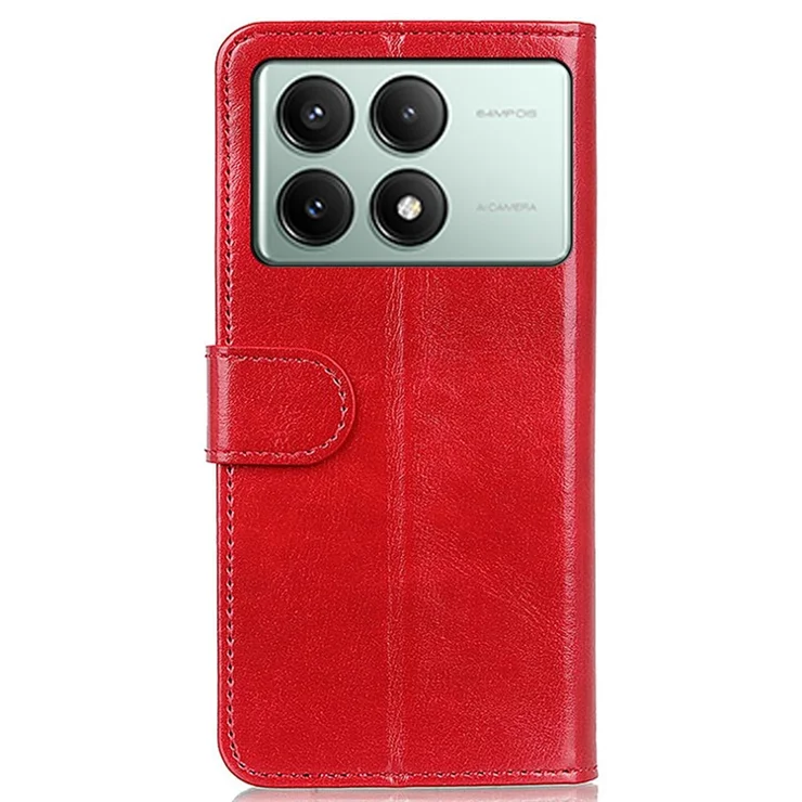 For Xiaomi Redmi K70E 5G / Poco X6 Pro 5G Case Crazy Horse Texture Wallet Phone Cover - Red