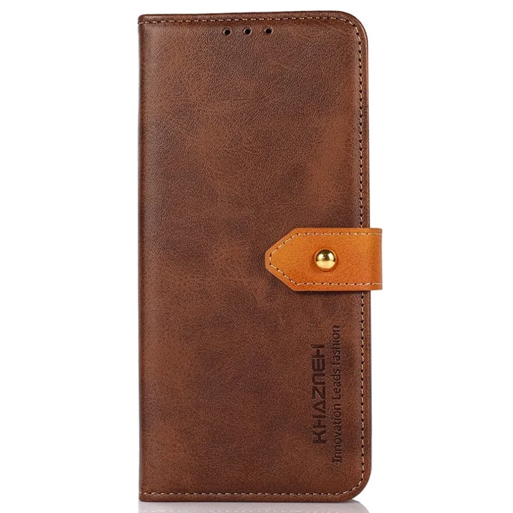 KHAZNEH For Xiaomi Redmi Note 13 Pro 4G / Poco M6 Pro 4G Magnetic Case Leather Cover with Golden Buckle - Brown
