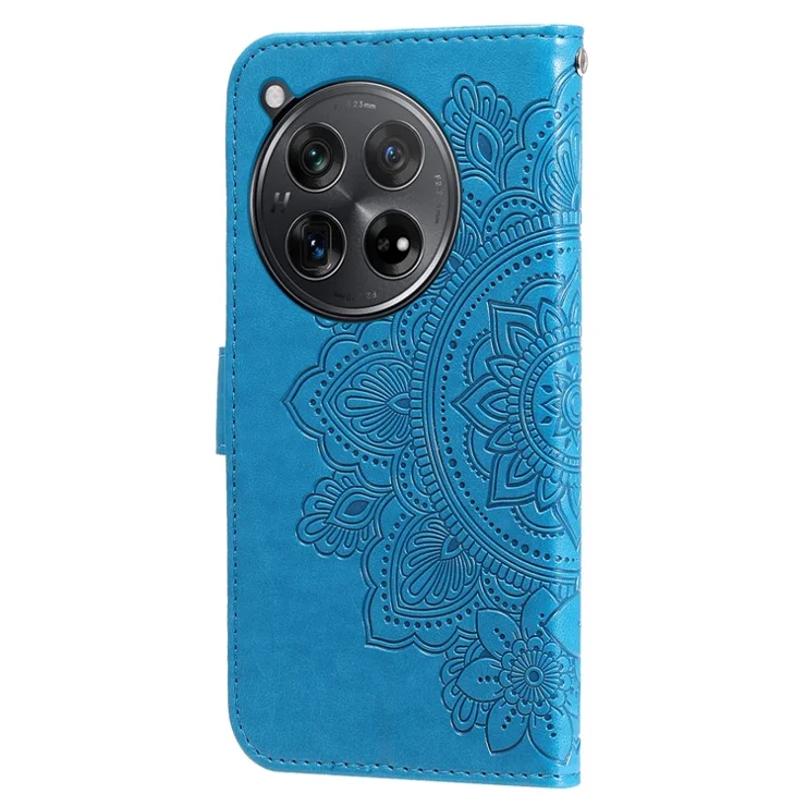 For OnePlus 12R 5G / Ace 3 5G Case Floral Pattern PU Leather Wallet Stand Phone Cover - Blue