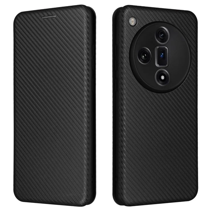 For Oppo Find X7 Ultra Leather Case Carbon Fiber Texture Magnetic Protect Phone Cover - Black