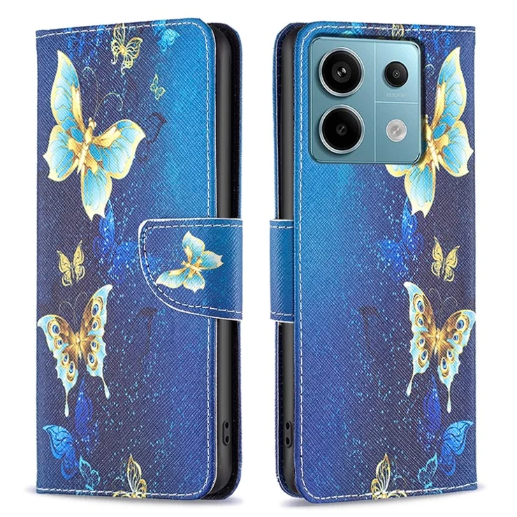 For Xiaomi Redmi Note 13 Pro 4G / Poco M6 Pro 4G Protective Folio Case Pattern Printing Leather Cover - Golden Butterflies