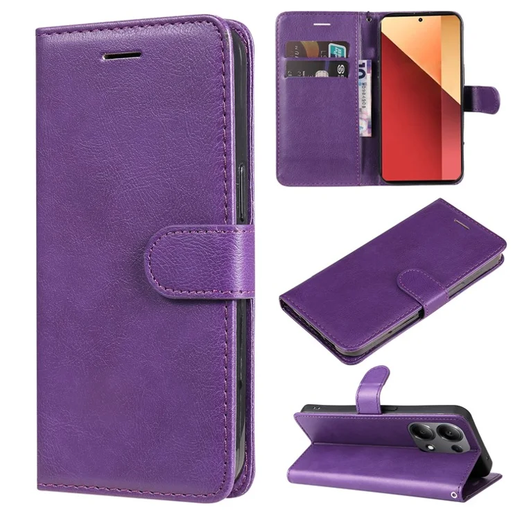 For Xiaomi Redmi Note 13 Pro 4G / Poco M6 Pro 4G Case Solid Color Leather Mobile Cover Wallet Stand with Strap - Purple