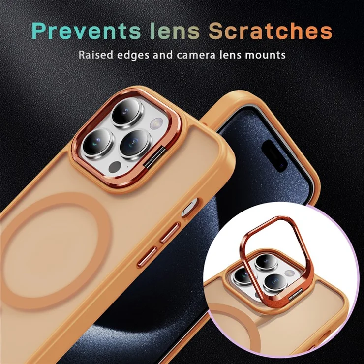 For iPhone 12 / 12 Pro Case Compatible with MagSafe PC+TPU+Metal Phone Cover Kickstand - Orange