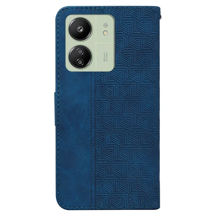 For Xiaomi Redmi 13C 4G / 13C 5G / Poco C65 4G / Poco M6 5G / 13R 5G Case Geometry Pattern Wallet Leather Cover - Blue