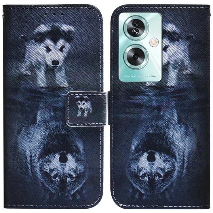 For Oppo A79 5G / A2 5G Wallet Phone Case Pattern Print Leather Cover - Dog and Wolf