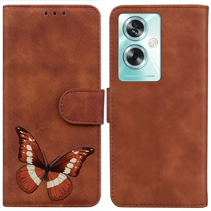 For Oppo A79 5G / A2 5G Phone Case Butterfly Pattern Leather Cover - Brown
