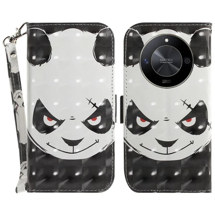 For Honor X9b 5G / Magic6 Lite 5G / X50 5G Case 3D Pattern Print Scratch-proof Phone Wallet Cover - Angry Panda