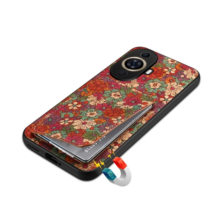 For Huawei nova 11 Pro / nova 11 Ultra Case Card Holder Flower Pattern Phone Cover - Summer / Red