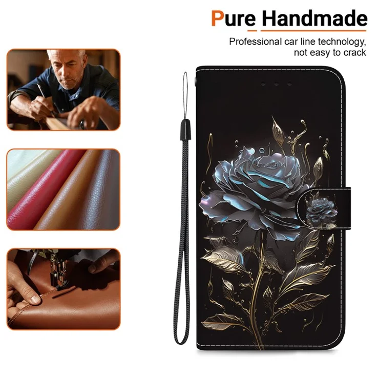 For Infinix Zero 30 5G Leather Case Phone Cover Pattern Printing - Black Rose