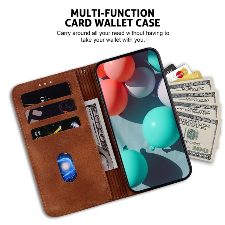 For Honor X7b 4G / 90 Smart / Play 50 Plus 5G Phone Case 7-Shape Imprinted Wallet Stand Leather Cover - Brown