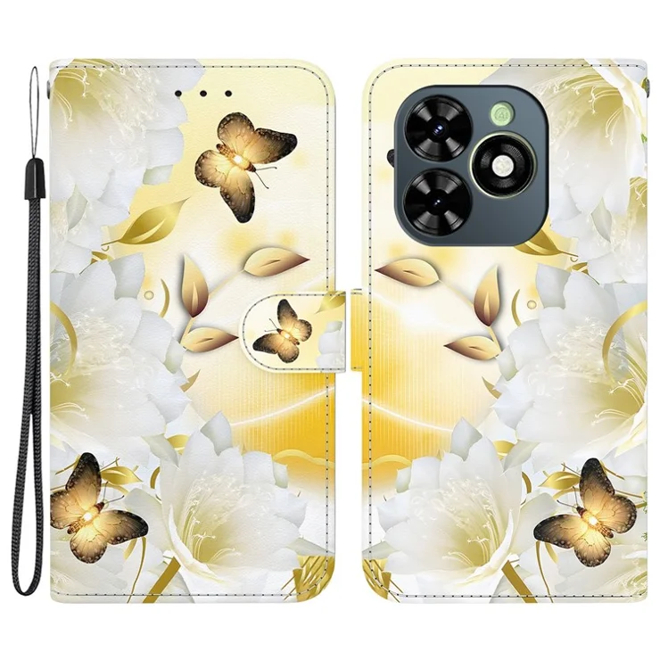 For Infinix Smart 8 4G / Smart 8 HD 4G / Hot 40i Case Pattern Printing Phone Wallet Cover - Gold Butterfly Flower
