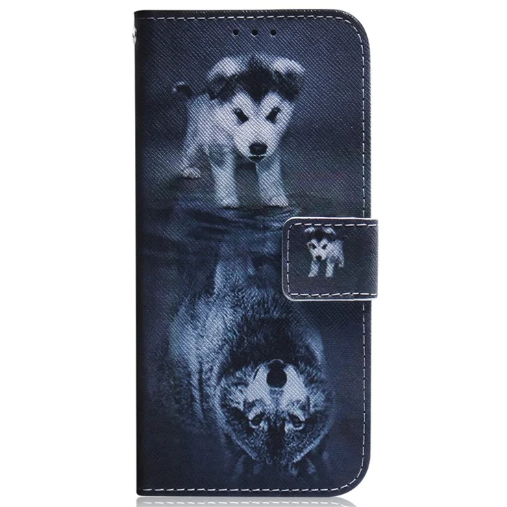 For Motorola Moto G24 4G / G04 4G Phone Case Leather Cover Pattern Printing Phone Stand Shell - Dog and Wolf