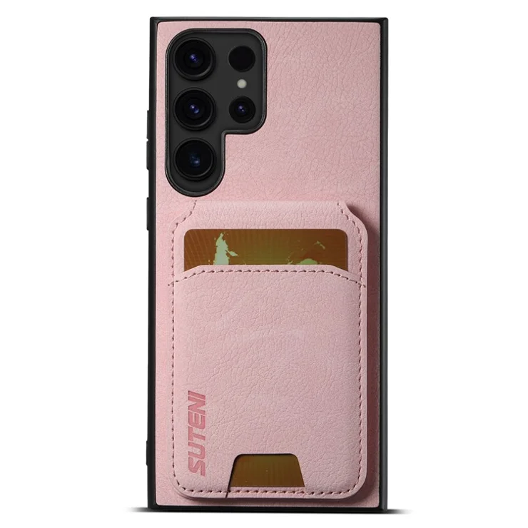 SUTENI H02 For Samsung Galaxy S24 Ultra Case Card Slots Phone Kickstand Cover - Pink