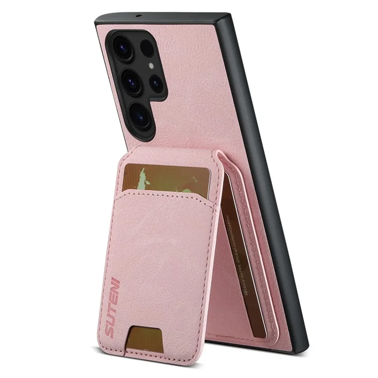 SUTENI H02 For Samsung Galaxy S24 Ultra Case Card Slots Phone Kickstand Cover - Pink