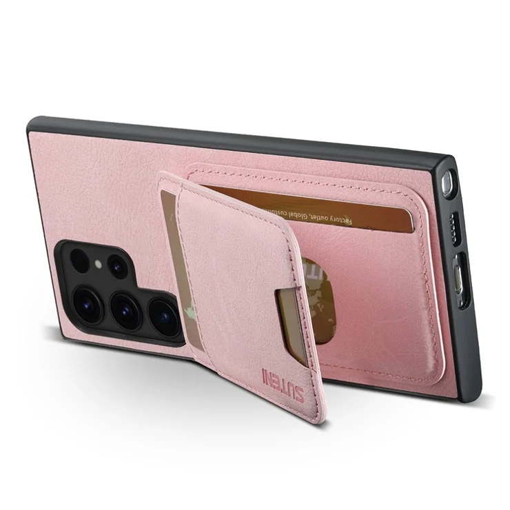 SUTENI H02 For Samsung Galaxy S24 Ultra Case Card Slots Phone Kickstand Cover - Pink
