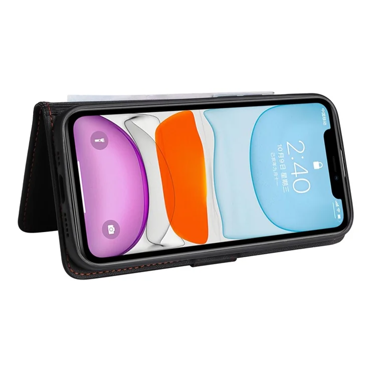 For iPhone 11 Magnetic Case BETOPNICE Detachable PU Leather Phone Cover with Strap - Black
