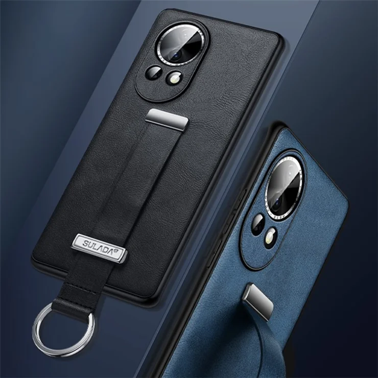 SULADA Fashion Series for Huawei nova 12 5G Phone Case Kickstand Cover Retractable Hand Strap - Black