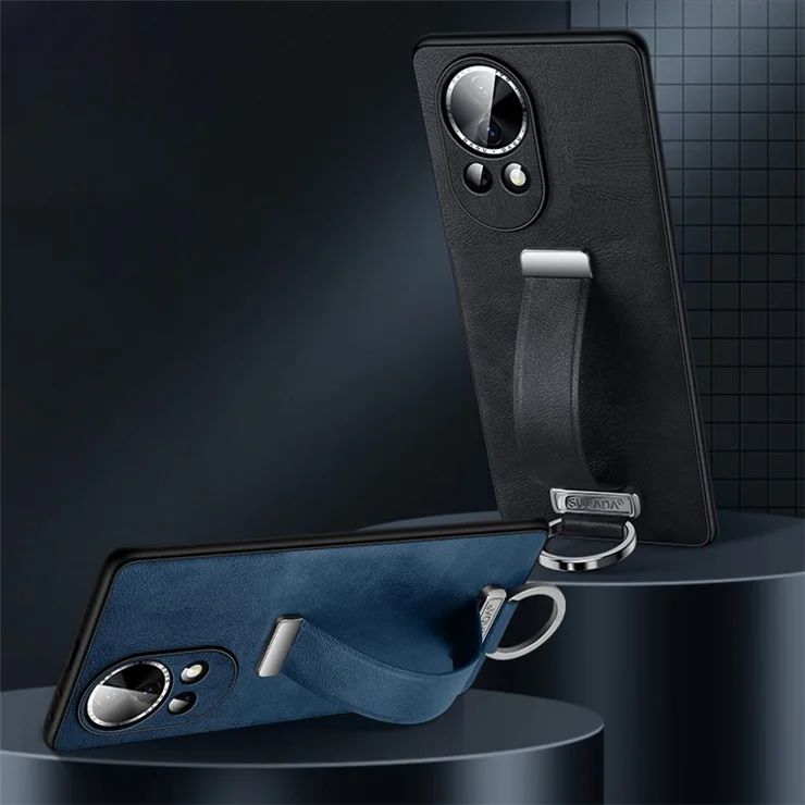 SULADA Fashion Series for Huawei nova 12 5G Phone Case Kickstand Cover Retractable Hand Strap - Red