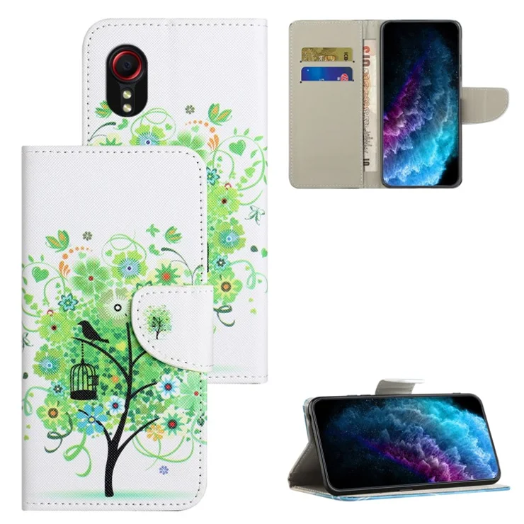 For Samsung Galaxy Xcover7 Magnetic Phone Case Pattern Printing Folio Sand Cover - Green Tree