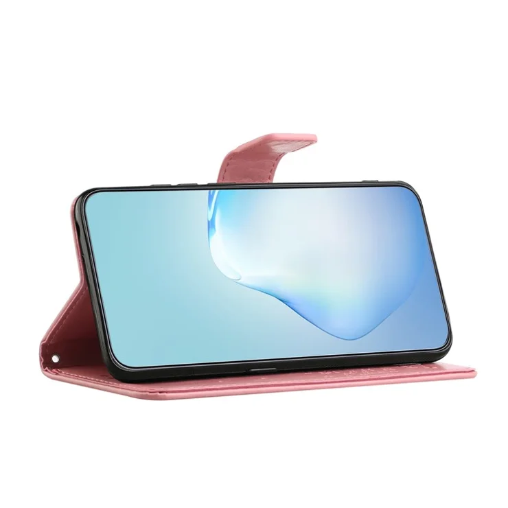 For Samsung Galaxy Xcover7 Cell Phone Case Owl Tree Imprinted Leather Folding Stand Cover - Pink