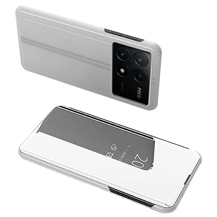 For Xiaomi Poco X6 Pro 5G / Redmi K70E 5G Case View Window Phone Cover with Stand Design - Silver