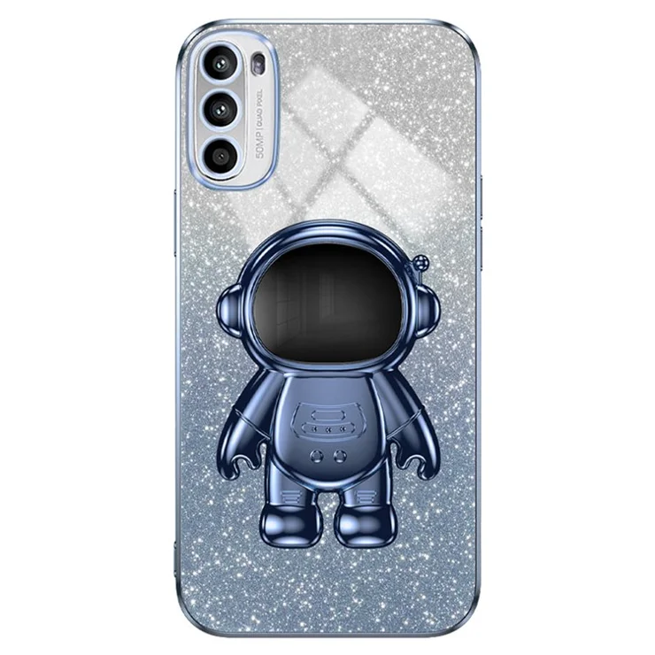 For Motorola Moto G62 5G Cellphone Case PC+TPU Astronaut Kickstand Electroplated Back Cover - Blue
