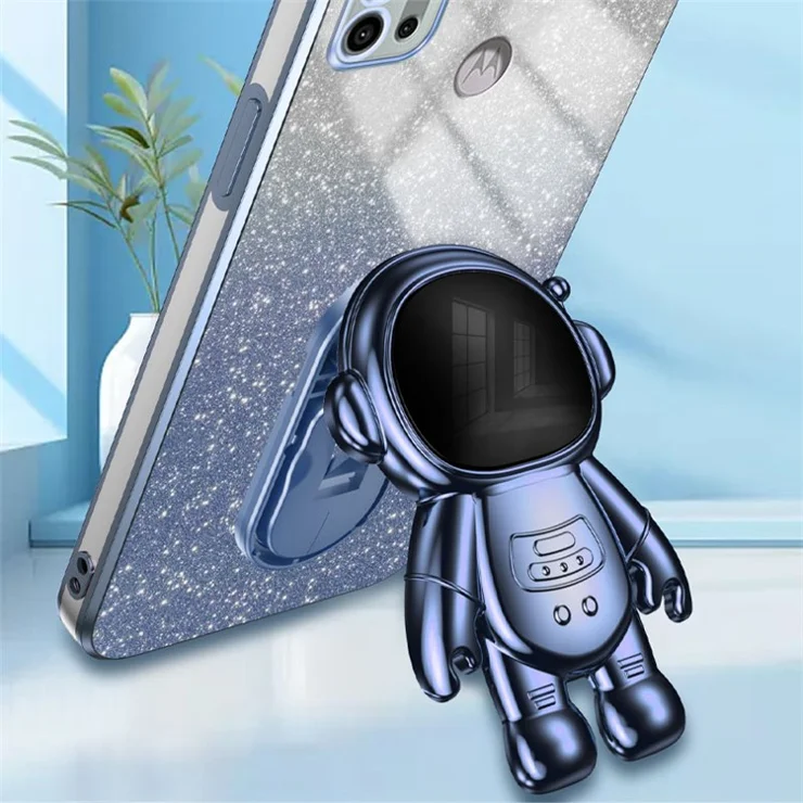 For Motorola Moto G30 Case Astronaut Kickstand Electroplating Phone Cover - Blue