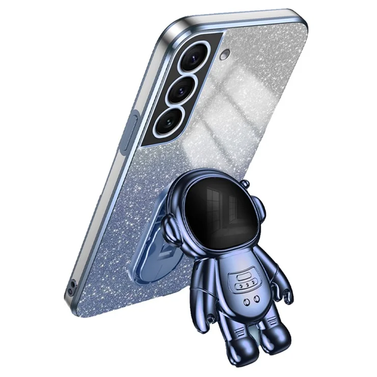 For Samsung Galaxy S22+ 5G Electroplating Case Astronaut Kickstand Phone Cover - Blue