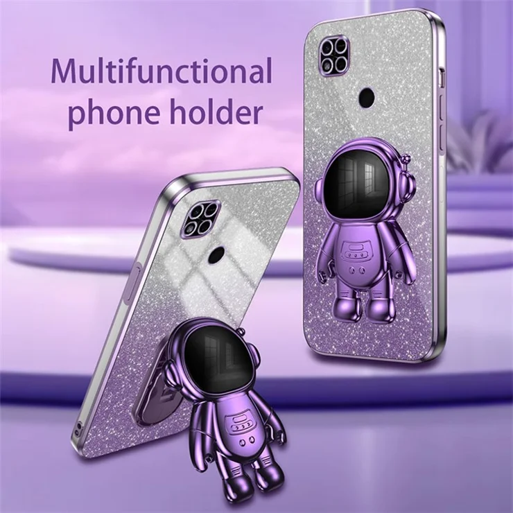 For Xiaomi Redmi 10C 4G Phone Case Electroplating Kickstand PC+TPU Glitter Powder Cover - Purple