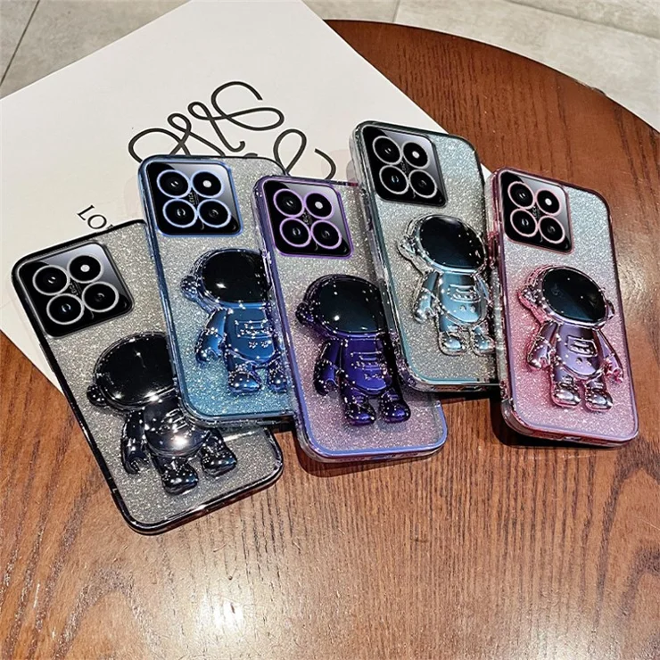 For Xiaomi 14 Case Shockproof Astronaut Kickstand Electroplating Cell Phone Cover - Purple