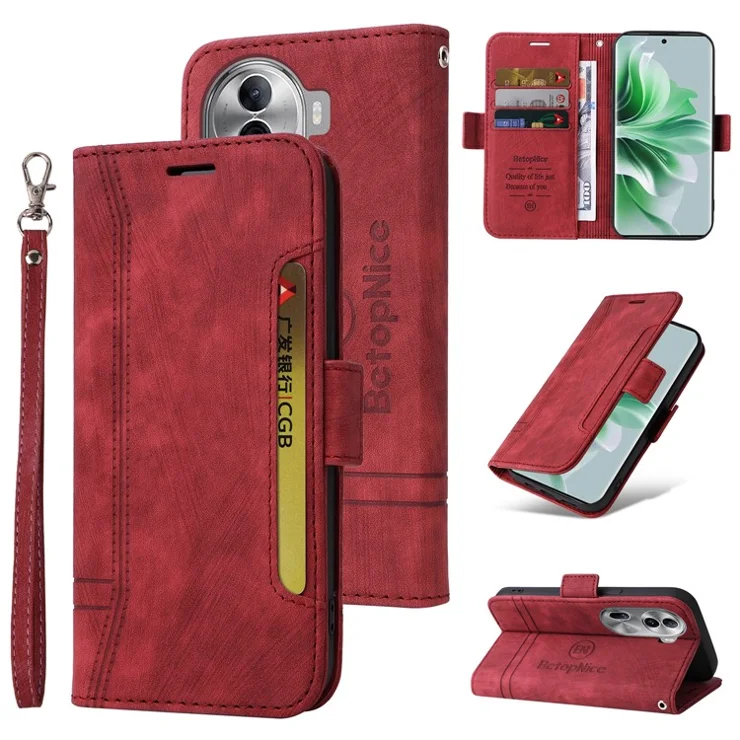 BETOPNICE 001 for Oppo Reno11 Pro 5G (Global) / Reno11 (China) 5G Case Magnetic Flip Stand Protective Cover - Red
