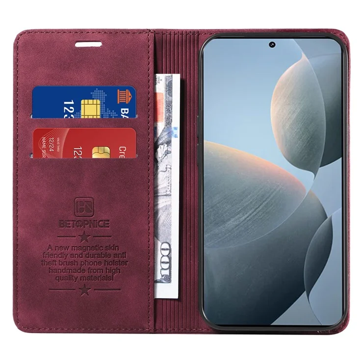 BETOPNICE 003 For Xiaomi Poco F6 Pro 5G / Redmi K70 5G / K70 Pro 5G Case RFID Blocking Wallet Phone Protector - Red