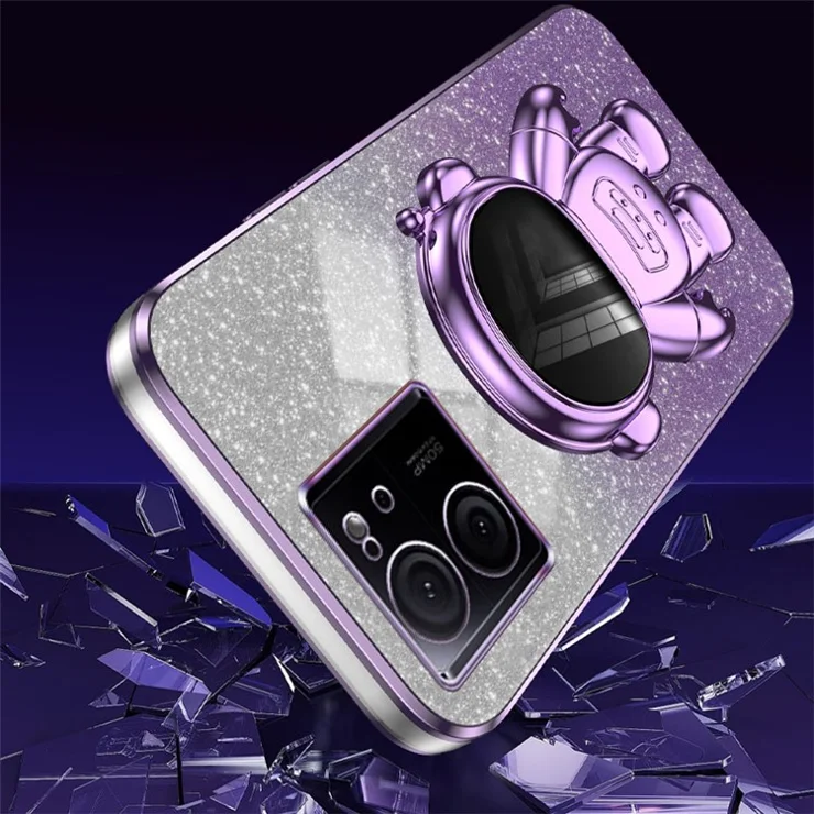 For Xiaomi Redmi K60 Ultra Glittery Powder Case PC+TPU Phone Cover with Astronaut Kickstand - Purple