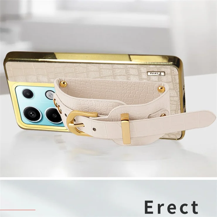 For Xiaomi Redmi Note 13 Pro 5G / Poco X6 5G Case Leather+TPU Anti-scratch Phone Cover with Wristband - Green