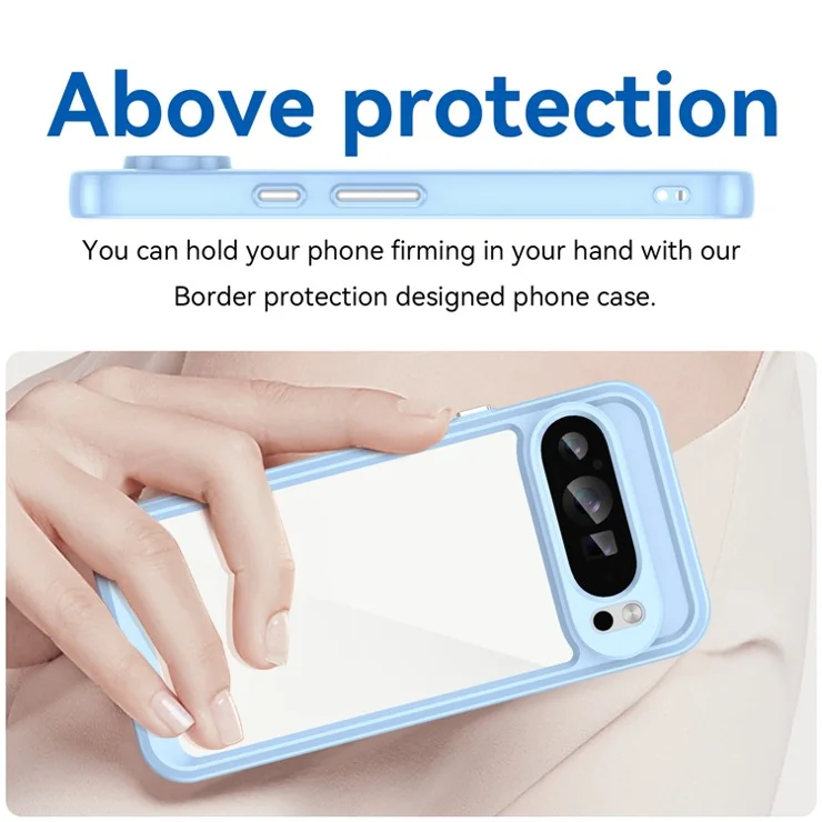 For Google Pixel 9 Pro XL Clear Phone Case TPU Frame Acrylic Back Cover - Blue